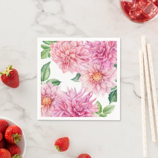 Blush Roze Waterverf Dahlia Bloemen Patroon Servet (Insitu)