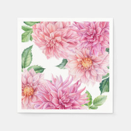 Blush Roze Waterverf Dahlia Bloemen Patroon Servet