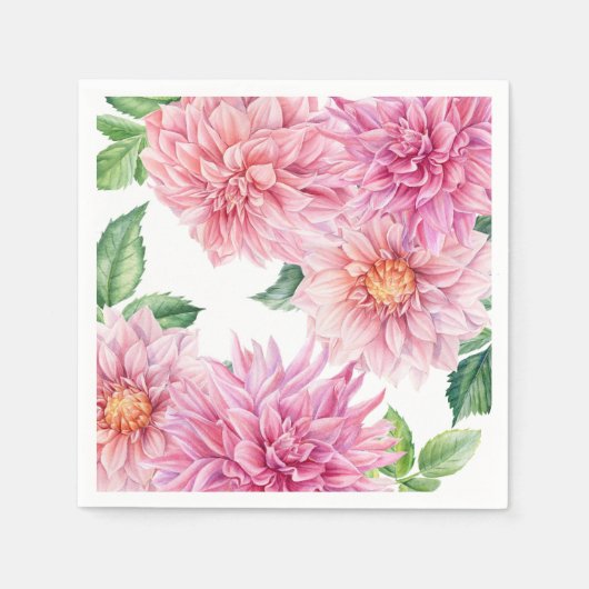 Blush Roze Waterverf Dahlia Bloemen Patroon Servet (Voorkant)
