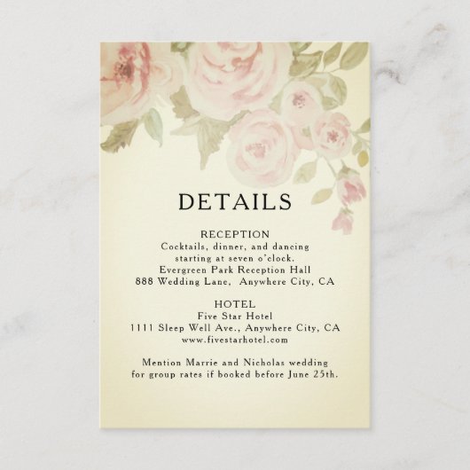 Blush roze Waterverf  details Informatiekaartje (Voorkant)