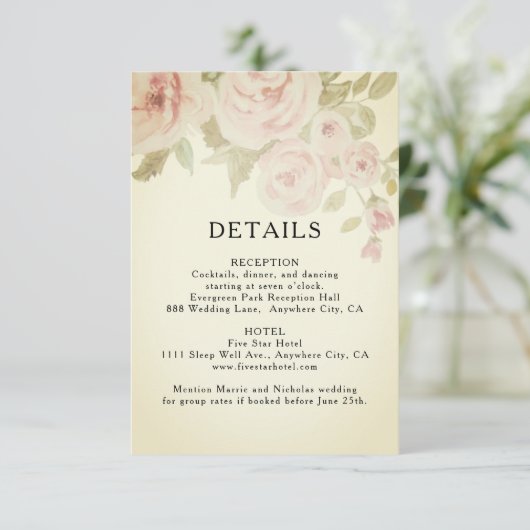 Blush roze Waterverf  details Informatiekaartje (Staand voorkant)