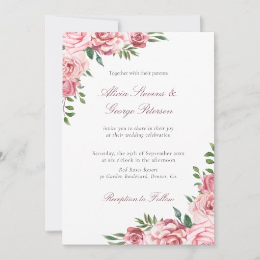 Blush roze waterverf elegant bruiloft kaart (Voorkant)