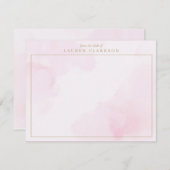 Blush Roze Waterverf en Gold Note Kaart (Voorkant / Achterkant)