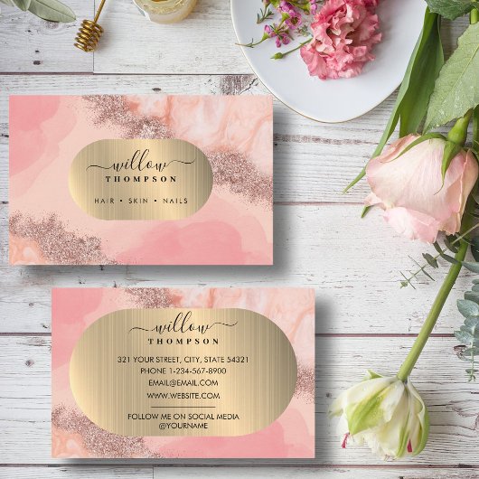 Blush Roze Waterverf Faux Gold Foil Professional Visitekaartje