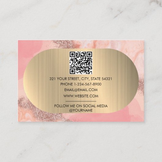 Blush Roze Waterverf Faux Gouden Folie QR Code Visitekaartje (Achterkant)
