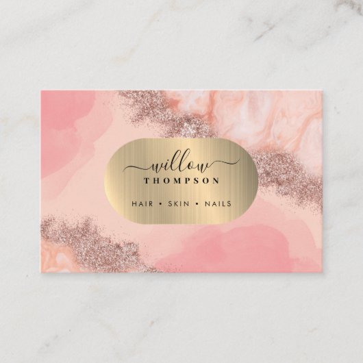 Blush Roze Waterverf Faux Gouden Folie QR Code Visitekaartje (Voorkant)