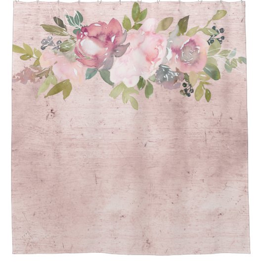 Blush roze Waterverf flesjes op verblindd Blush Douchegordijn (Voorkant)