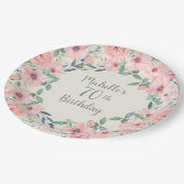 Blush Roze Waterverf Floral 70e verjaardag Papieren Bordje (Gekanteld)