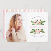 Blush roze waterverf floral afstuderen foto aankondiging (Voorkant / Achterkant)