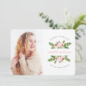 Blush roze waterverf floral afstuderen foto aankondiging (Staand voorkant)