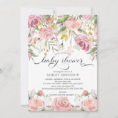 Blush Roze Waterverf Floral Baby shower Kaart (Voorkant)