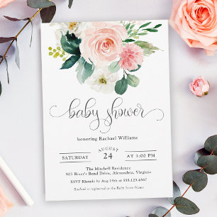 Blush Roze Waterverf Floral Baby shower Kaart