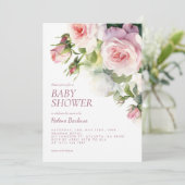Blush Roze Waterverf Floral Baby shower Kaart (Staand voorkant)