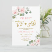 Blush roze waterverf floral Baby shower meisje Kaart (Staand voorkant)