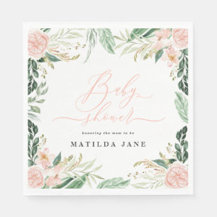 Blush roze waterverf floral baby shower servet
