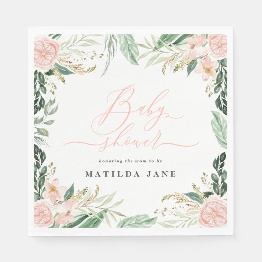 Blush roze waterverf floral baby shower servet (Voorkant)