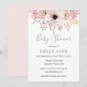 Blush roze Waterverf Floral Baby shower uitnodigen Kaart (Voorkant / Achterkant)