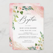 Blush Roze Waterverf Floral Baptisme (Voorkant / Achterkant)