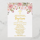 Blush Roze Waterverf Floral Baptisme Folie Uitnodiging (Voorkant)