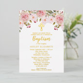 Blush Roze Waterverf Floral Baptisme Folie Uitnodiging (Staand Voorkant)