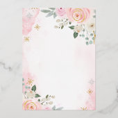 Blush Roze Waterverf Floral Baptisme Gold Folie Uitnodiging (Achterkant)