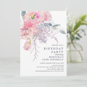 Blush Roze Waterverf Floral Birthday Kaart (Staand voorkant)
