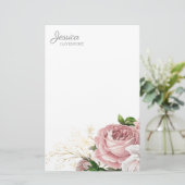 Blush Roze  Waterverf Floral Briefpapier (Staand voorkant)