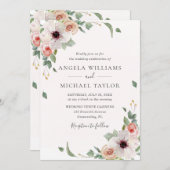 Blush roze Waterverf Floral  bruiloft Kaart (Voorkant / Achterkant)