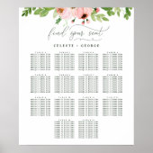 Blush roze waterverf floral bruiloft seplan poster (Voorkant)