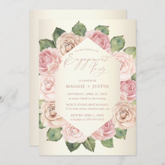 Blush roze Waterverf Floral Engagement Party Kaart (Voorkant / Achterkant)