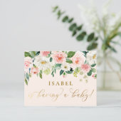 Blush Roze Waterverf Floral Farmhouse Baby shower Briefkaart (Staand voorkant)