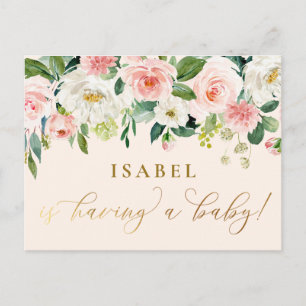 Blush Roze Waterverf Floral Farmhouse Baby shower Briefkaart