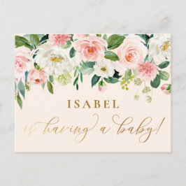 Blush Roze Waterverf Floral Farmhouse Baby shower Briefkaart