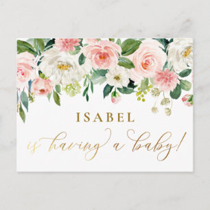 Blush Roze Waterverf Floral Farmhouse Baby shower Briefkaart
