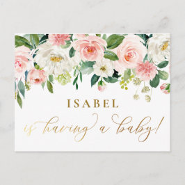 Blush Roze Waterverf Floral Farmhouse Baby shower Briefkaart
