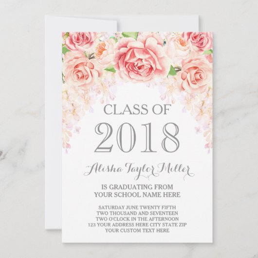 Blush Roze Waterverf Floral Foto 2018 Afstudeerder Kaart (Voorkant)