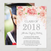 Blush Roze Waterverf Floral Foto 2018 Afstudeerder Kaart (Voorkant / Achterkant)