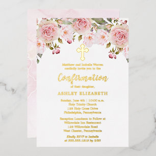 Blush roze Waterverf Floral Girl bevestiging Folie Uitnodiging