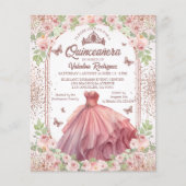 Blush Roze Waterverf Floral Glitter Quinceanera Flyer (Voorkant)