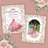 Blush Roze Waterverf Floral Glitter Quinceanera Flyer