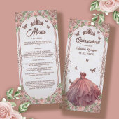 Blush Roze Waterverf Floral Glitter Quinceanera Menu