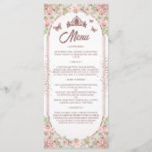 Blush Roze Waterverf Floral Glitter Quinceanera Menu (Voorkant)