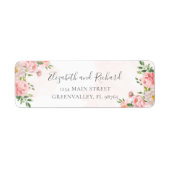 Blush Roze Waterverf Floral Greenery Adres Etiket (Voorkant)