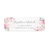 Blush Roze Waterverf Floral Greenery Adres Etiket (Voorkant)