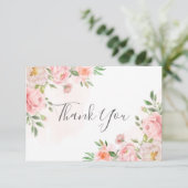 Blush roze Waterverf Floral Greenery Wedding Bedankkaart (Staand voorkant)