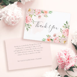 Blush roze Waterverf Floral Greenery Wedding Bedankkaart
