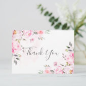 Blush roze Waterverf Floral Greenery Wedding Bedankkaart (Staand voorkant)