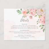 Blush roze Waterverf Floral Greenery Wedding Informatiekaartje (Voorkant)