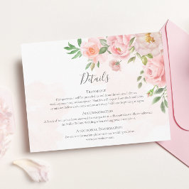 Blush roze Waterverf Floral Greenery Wedding Informatiekaartje