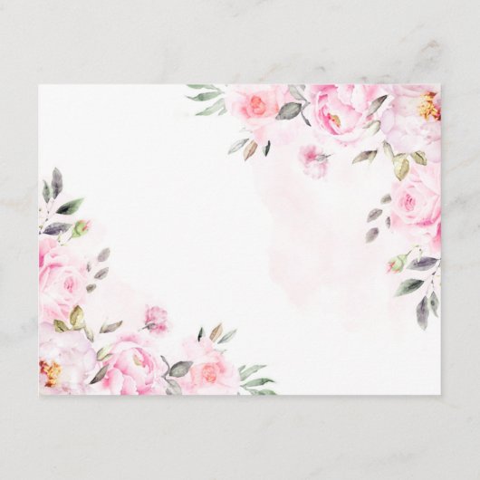 Blush roze Waterverf Floral Greenery Wedding Informatiekaartje (Achterkant)